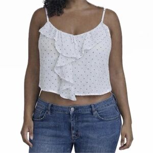 SIENNA SKY WOMEN M POLKA DOT RUFFLE TANK ADJUSTABLE STRAPS SMOCKED BACK